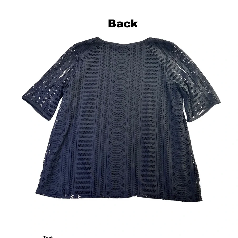 Dana Buchman Black Lined Lace Top Elbow Sleeve Geometric Eyelet Blouse Womens XL - Picture 5 of 11